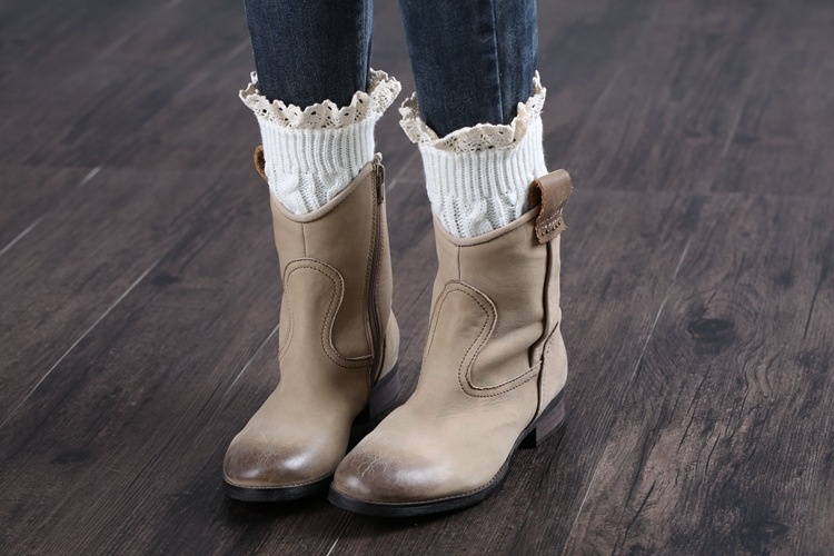 Womens Lace Trim Knit Boot Cuffs Crochet Thermal Short Leg Warmer Boot Toppers